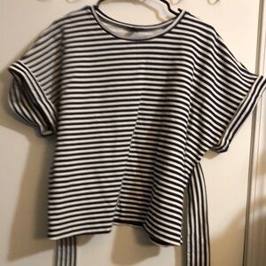 Express Black and White Boxy Tie Front T-Shirt